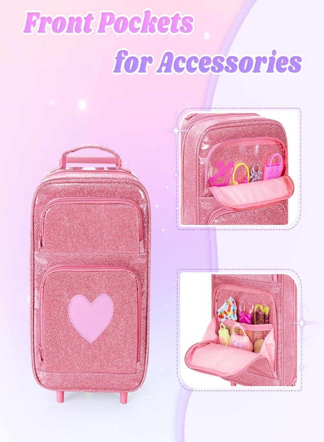 LoDrid Travel Backpack Compatible with Barbie Dolls 12-inch, Doll Carrying Case with Wheels, Suitcase Storage Organizer with Multiple Pockets for Doll Clothes and Accessories, Pink, Bag Only - Image 2